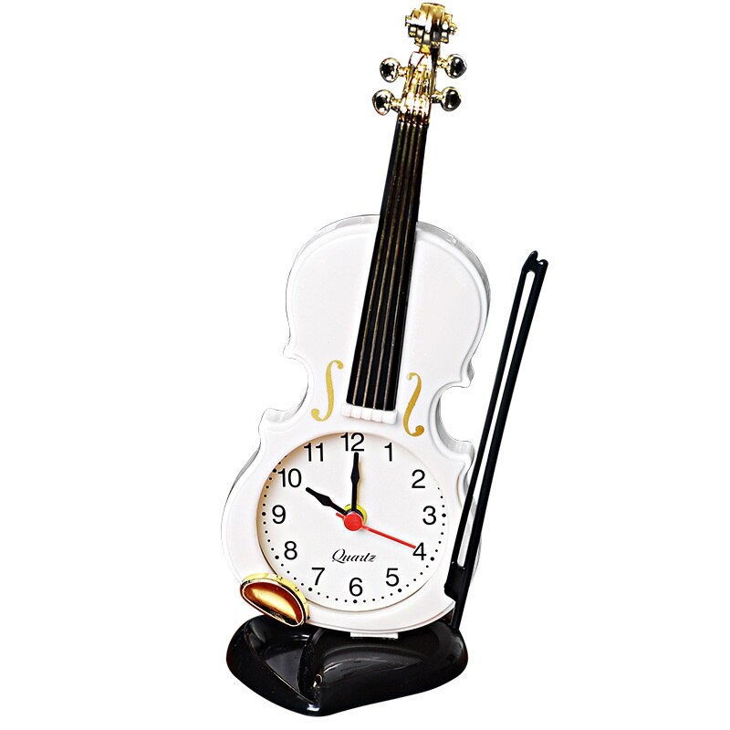 Violín para estudiantes, reloj despertador de creativa, Simple, estilo europeo, decoración de adorno Retro de dibujos animados para niños: Blanco