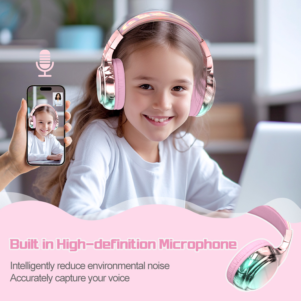 60H Bluetooth Headphones Portable Wireless Headphones With MIC Gaming Headset for Phone/iPad/PC Girls Pink