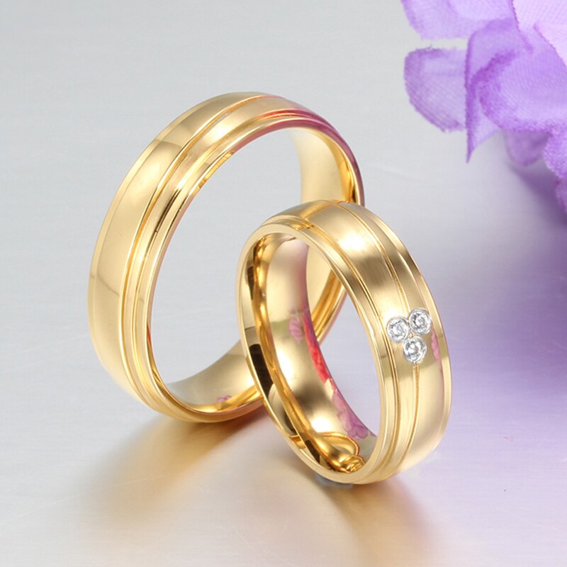 10Stck/viele Gold-Farbe Paar Ring mit AAA+ CZ rostfrei Stahl Engagement zur Verfügung stellen mischen Größe