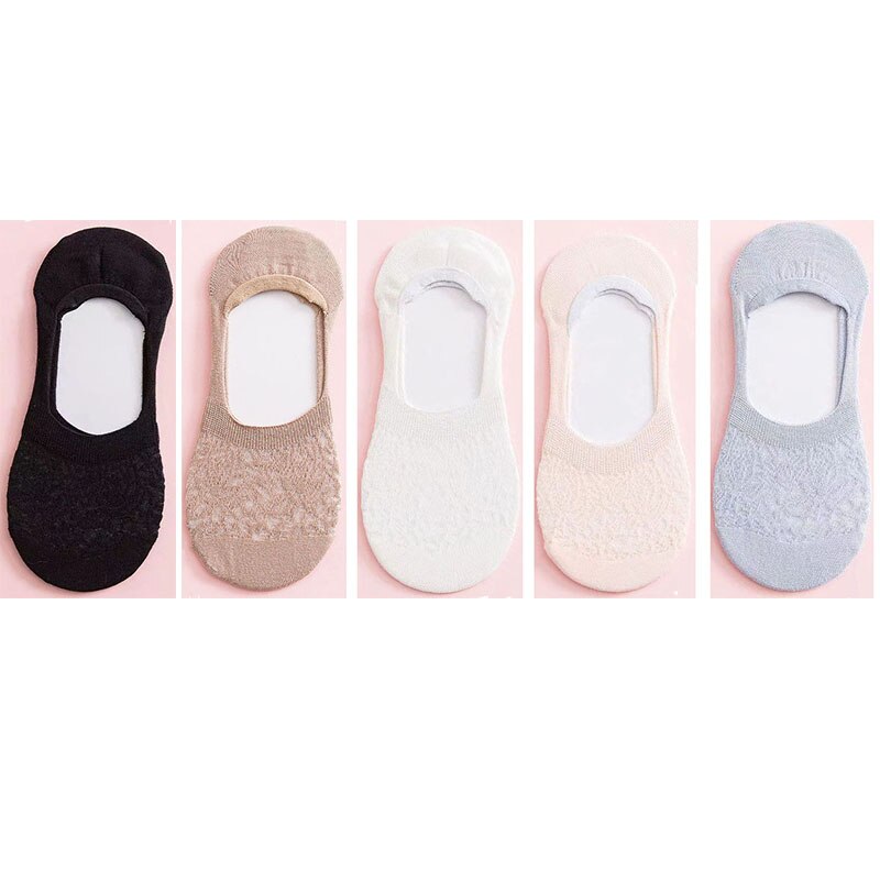 5 Pairs Spring Summer Women Socks Solid Color Wild Shallow Mouth Felmen Girls Female Invisible No Show Slipper Socks: M2