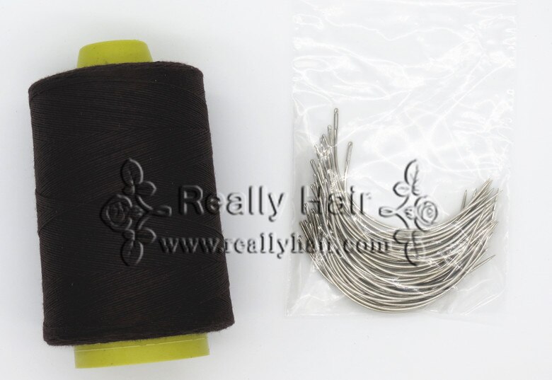 50 stks Grote type C haar weven naalden gebogen naalden met 1 roll Bruin draad Katoen weven draad
