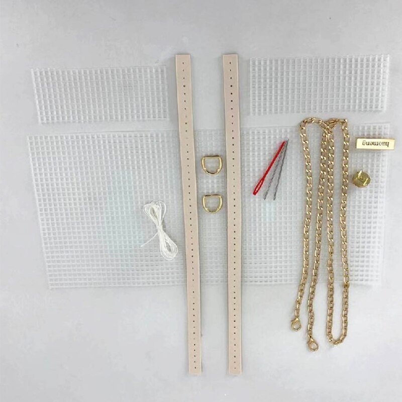 Kit de tissage de mailles en peluche, sac à main artisanal, accessoires, sac tissé à la main, aide au tissage, 8 pièces/ensemble: Beige