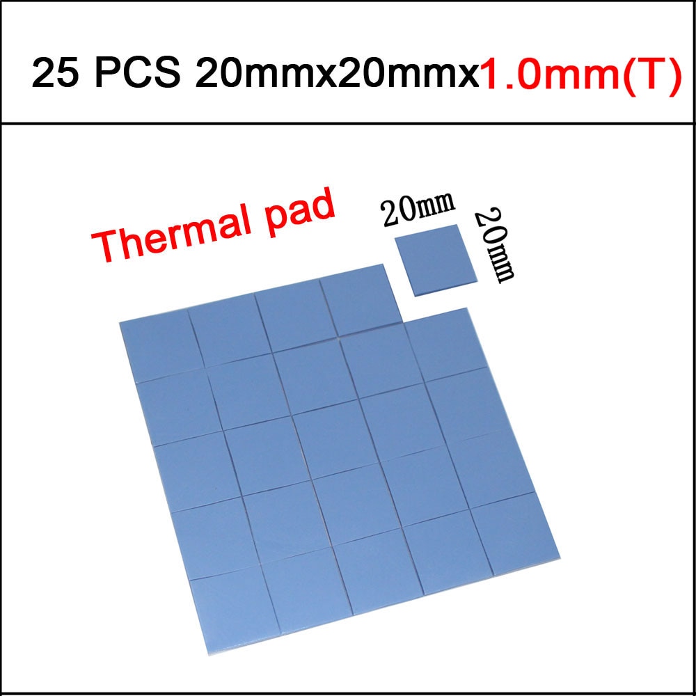25 Stuks 20 Mm * 20 Mm * 1.0 Mm Thermal Pad Gpu Cpu Heatsink Cooling Geleidende Siliconen Pad