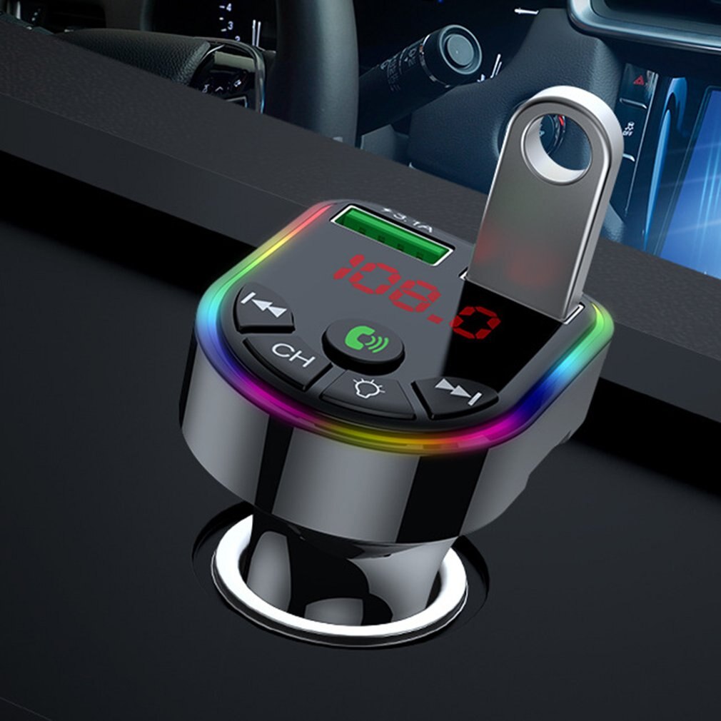 Ambient Light 5.0 FM Transmitter Car MP3 Player Wireless Handsfree Audio Receiver USB Fast Charge TF U Disk Play