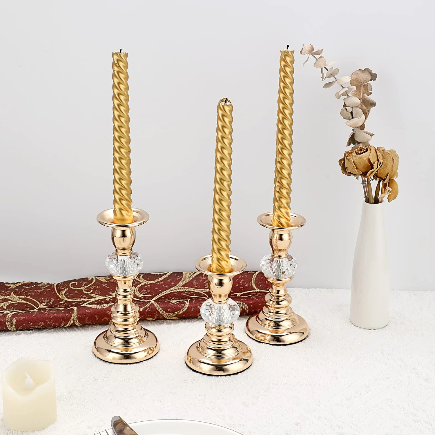 Portavelas cónico Vintage de Metal, candelabro decorativo, soporte para velas de cristal, portavelas cónico para boda, en casa