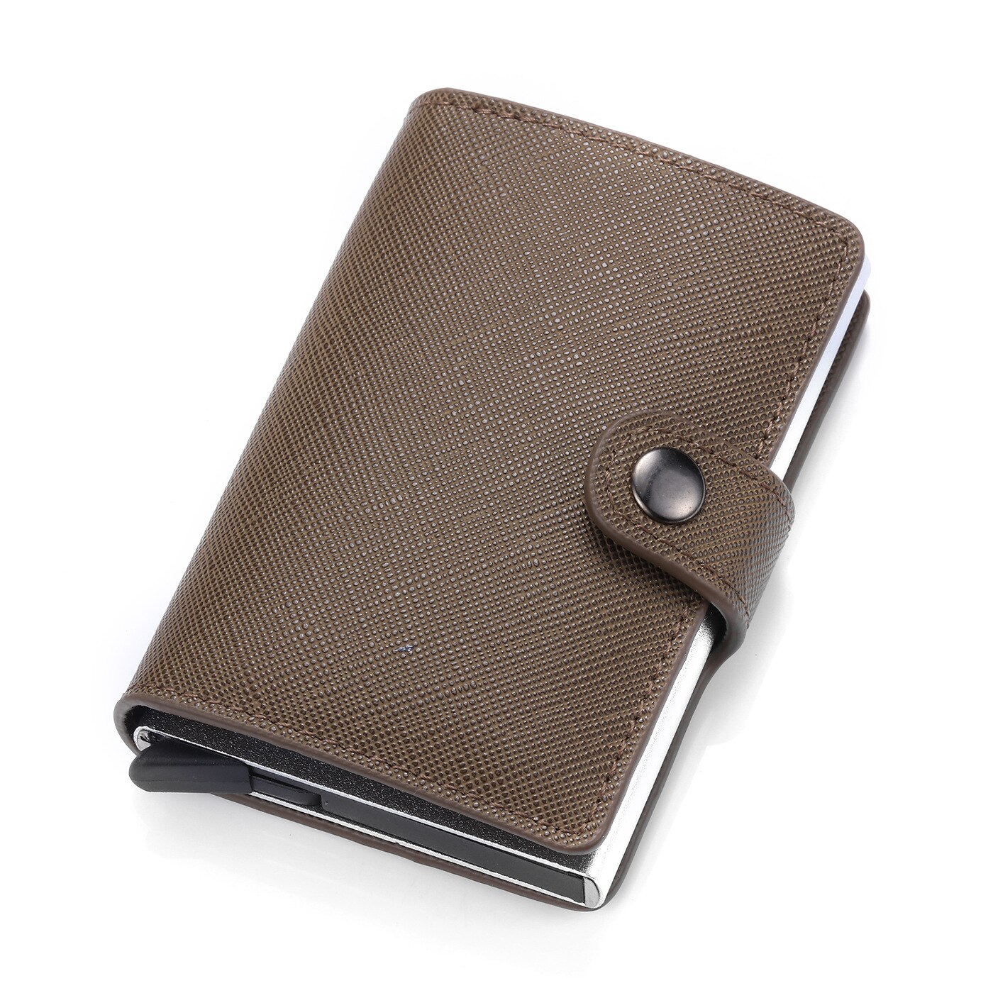 Men Credit card holder carbon Leather Wallet Aluminum Automatic Mini Wallet With Back Pocket ID Card RFID Blocking purse: 3