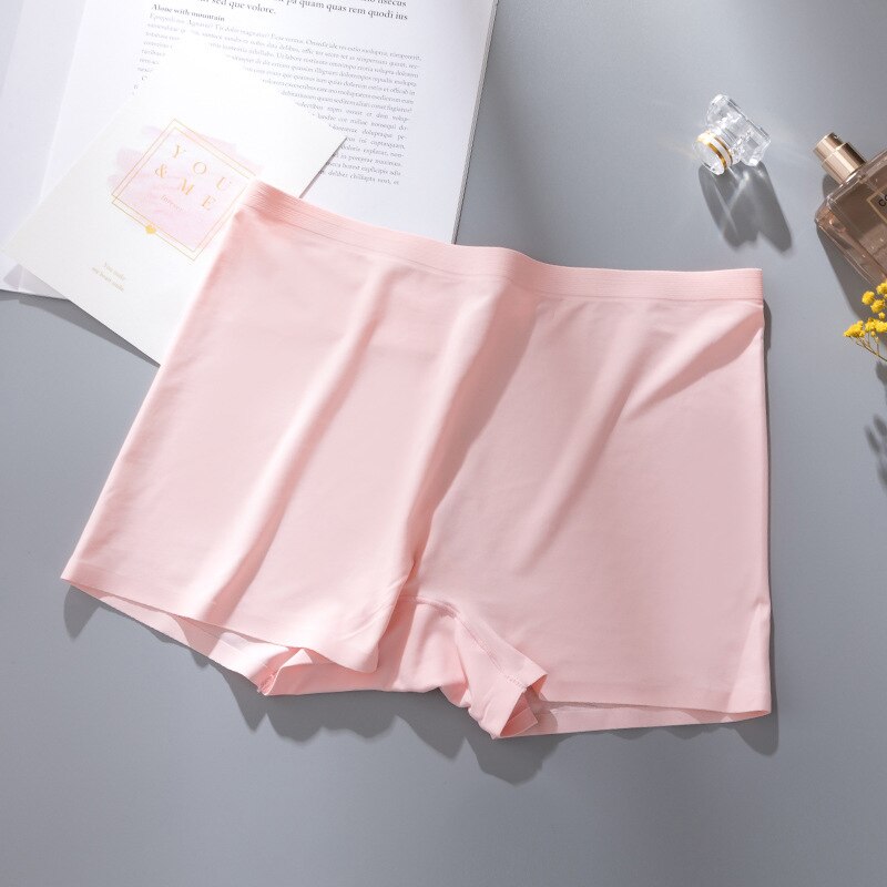 Intimo da donna senza cuciture di sicurezza in seta di ghiaccio intimo da donna pantaloni di sicurezza con cavallo in cotone antiriflesso senza arricciatura Leggings da Boxer sottili estivi: Colore rosa / L