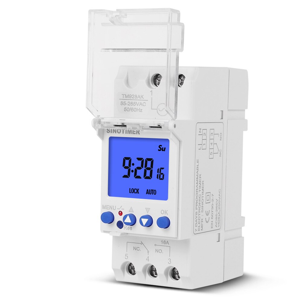 Super Big LCD Display Backlight Digital Weekly Programmer Universal 220V 110V Input 1NO + 1NC Cycle Time Controller DIN Rail