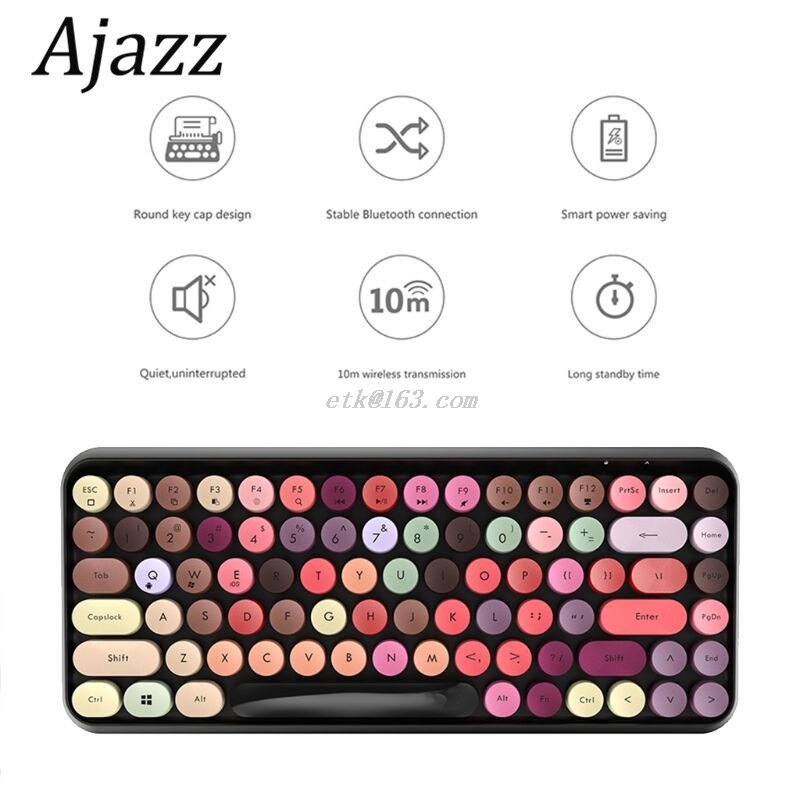 Ajazz 308i clavier sans fil Bluetooth bouchon de clé ronde clavier de jeu avec 84 touches pour les systèmes iPhone/an-droid/Windows