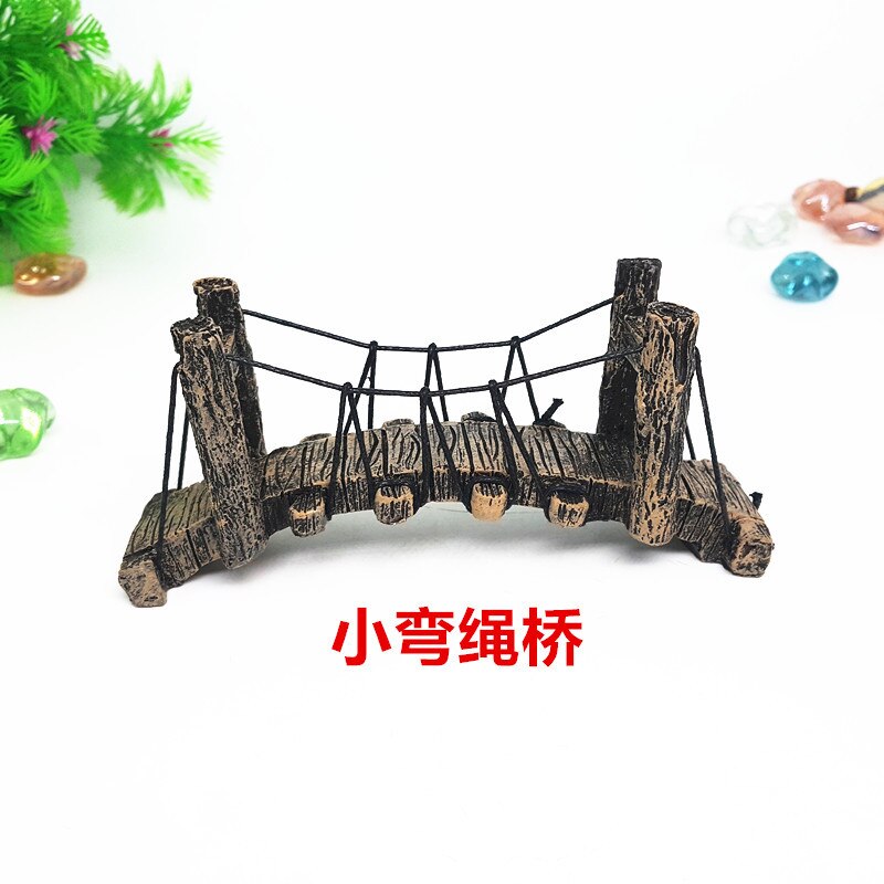 Aquarium aménagement paysager pont décoratif poissons et crevettes résine pont tortue escalade en bois corde arbre pont plusieurs tailles: Curved rope bridge / S