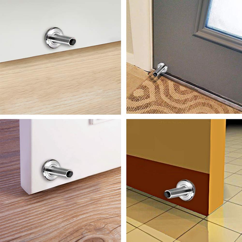 Spring Door Stop Wall Mounted Adjustable Door Stopper 304 Brushed Stainless Steel Heavy Duty Doorstop with Rubber Buffer Pack Of