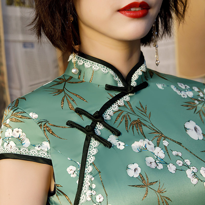 Robes élégantes et Banquet du genou chinois Qiapo soie vert vêtements de soirée femme Vestido chine moderne Qipao robe Shanghai
