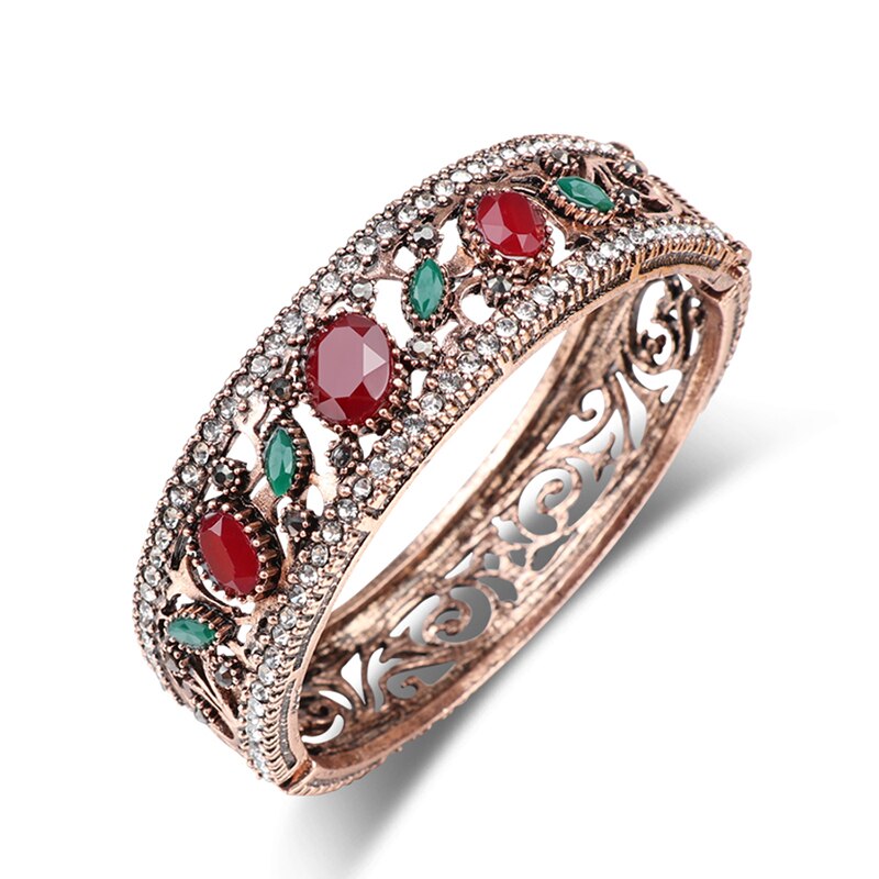 Kinel Vintage Turkse Armbanden Ronde Resin Manchet Armbanden Voor Vrouwen Antiek Goud Kleur Banquent Sieraden Dames Favoriete: Red