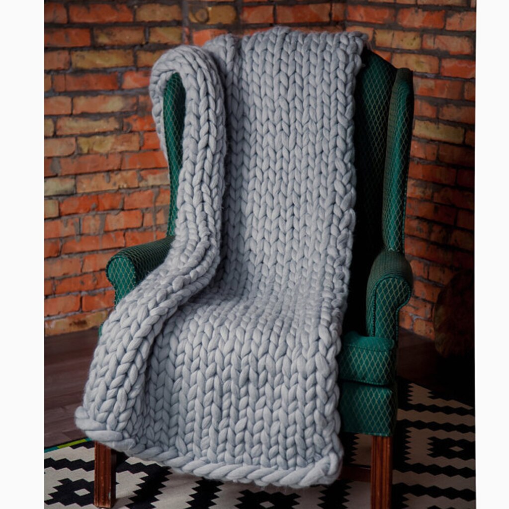 Adult Hand Knitted Wool Blanket Chunky Blanket Cozy Wool: Gray