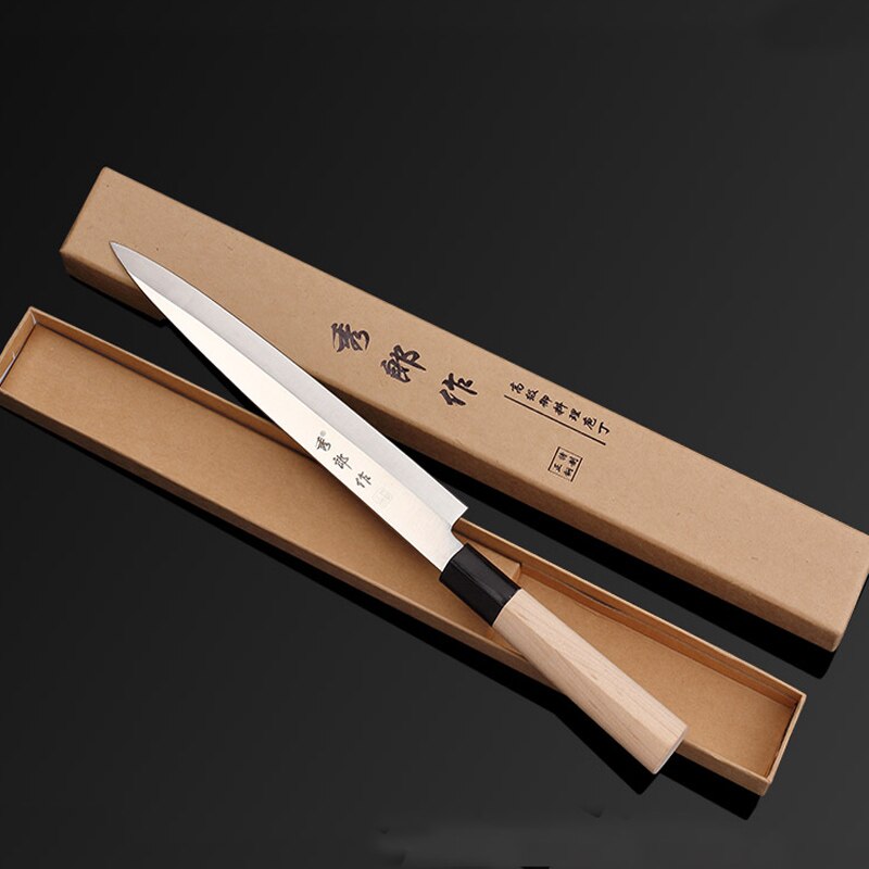 Ldz 8 tommer sashimi kniv med skede tysk stålkløver køkkenknive ensidede kokke knive sushi kniv: 240mm