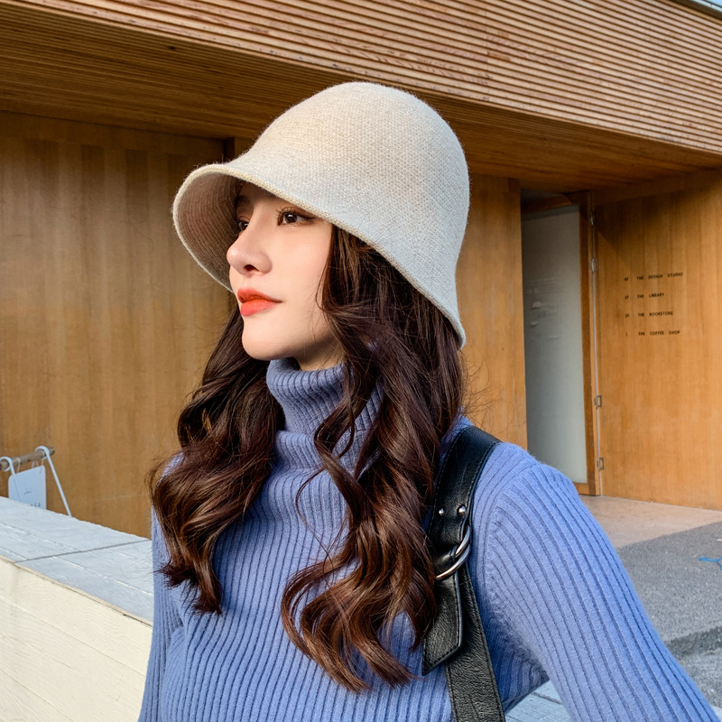 Panama Warm Winter Women's Bucket Hat Felt Wool Hat Girl Autumn and Winter Black Hip Hop Hat: Beige