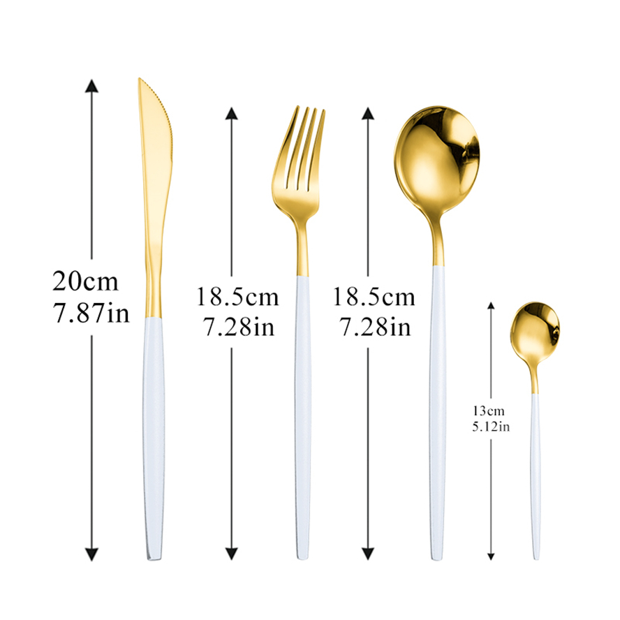 4Pcs/set white silver Cutlery Set 18/10 Stainless Steel Dinnerware Silverware Flatware Set Dinner Knife Fork Spoon: whitegold 4pcs