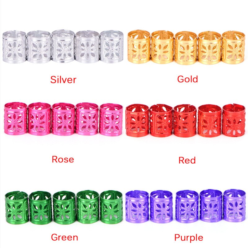 50Pcs 6 Colors Mixed Dreadlock Beads Adjustable Hair Braids Cuff Clip 1x1cm Hole Micro Ring Beads
