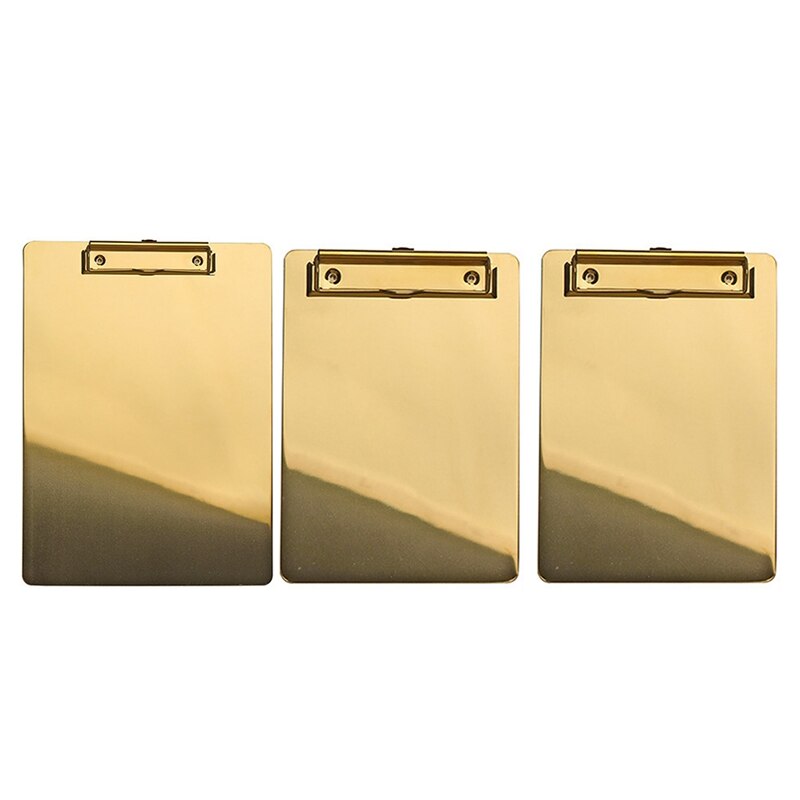 Gold Metal Writing Sheet Pad Clipboard Menu Data File Storage Folder For Office Restaurant Hotel Home