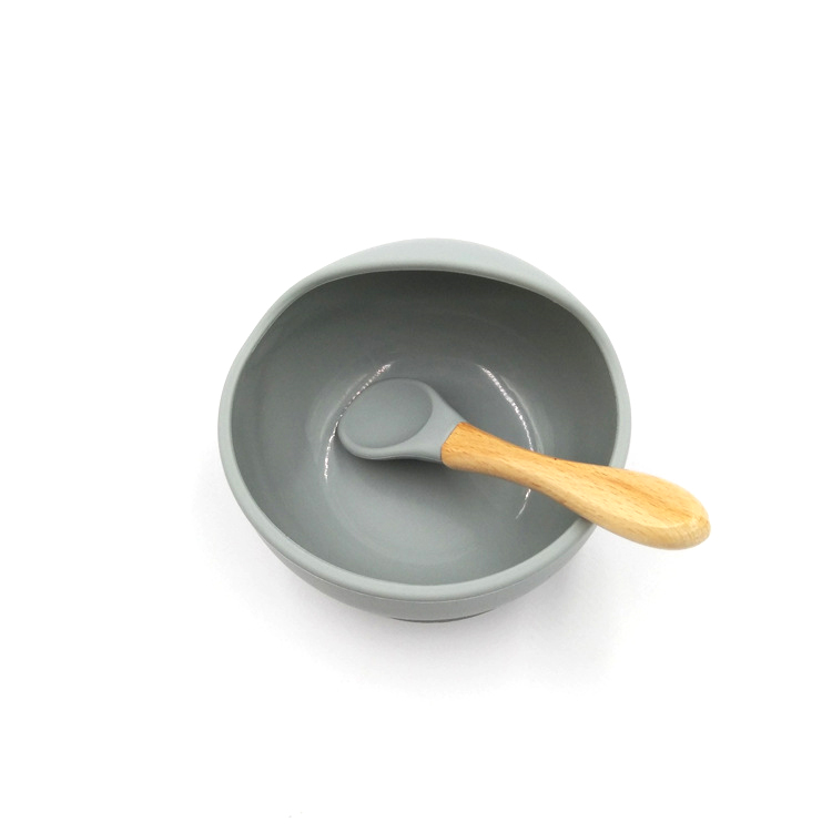 2 Pcs Baby Silicone Bowl Set Anti Complementary Food Spoon and Bowl Healthy Food Grade Child's Tableware: gray
