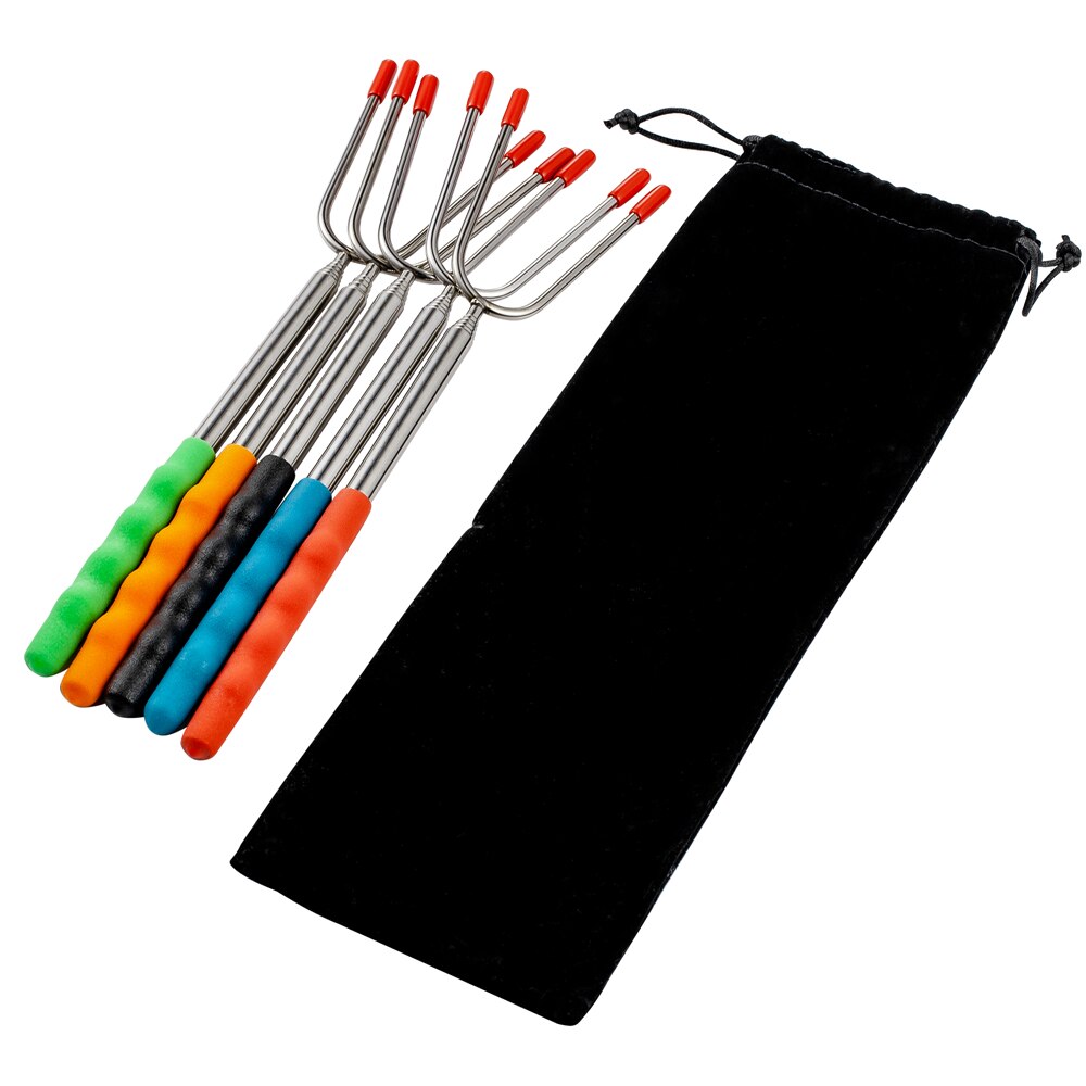 Marshmallow Roasting Sticks,5sets Barbeque BBQ Skewers,45inch Extended Smores Dog Fork with Silicone Handle for Campfire Pit