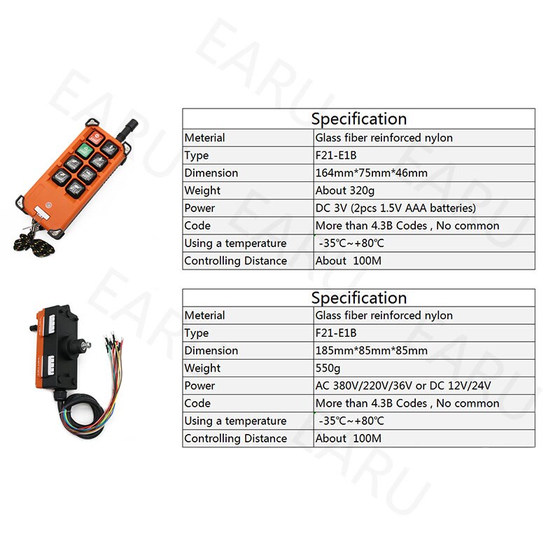 220v 380v 110v 12v 24v industrielle fjernbetjeningsafbrydere hejsekranstyringskran 1 sender  + 1 modtager  f21-e1b