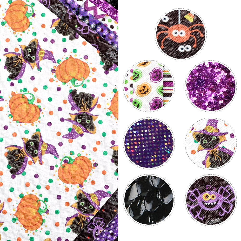 Hoja de cuero sintético surtida para Halloween, tapicería de ropa de polipiel, accesorios de pendiente DIY, 20x34cm, 1Yc12320