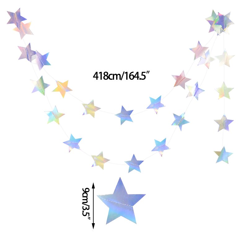 3.8-4.2m Gold Silver Paper Star Garland Banner for Birthday Wedding Decor Glitter Paper Hanging Ramadan Decoration: B02-4.2m