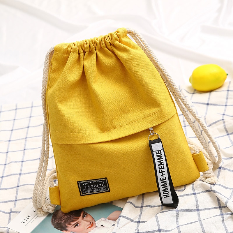 Lona drawstring mochila saco de moda feminina pequenas mochilas para meninas tecido bagpack para escola volta pacote para adolescente