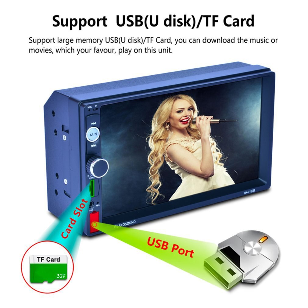 7 "HD LCD pantalla táctil 800*480 coche reproductor MP5 1080P 7 Color Botón de espejo de luz de enlace FM/AM/RDS sintonizador RK-7157B