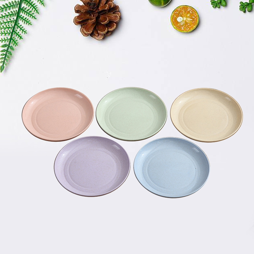 5pcs/set Wheat Straw Plates in Various Color Eco-Friendly Simple Dishes Safe Dinnerware
