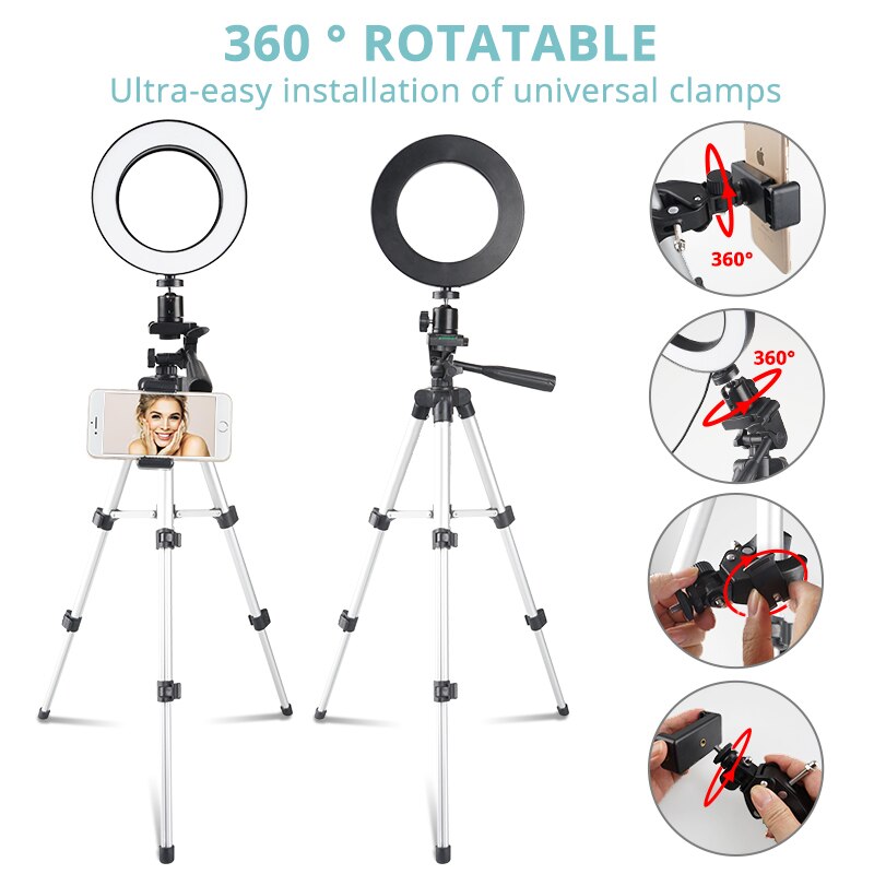 Samtian Selfie Ring Licht 6 "Dimbare Usb Plug Ronde Lamp Met Statief Bluetooth Voor Studio Fotografie Video Foto Ringlicht