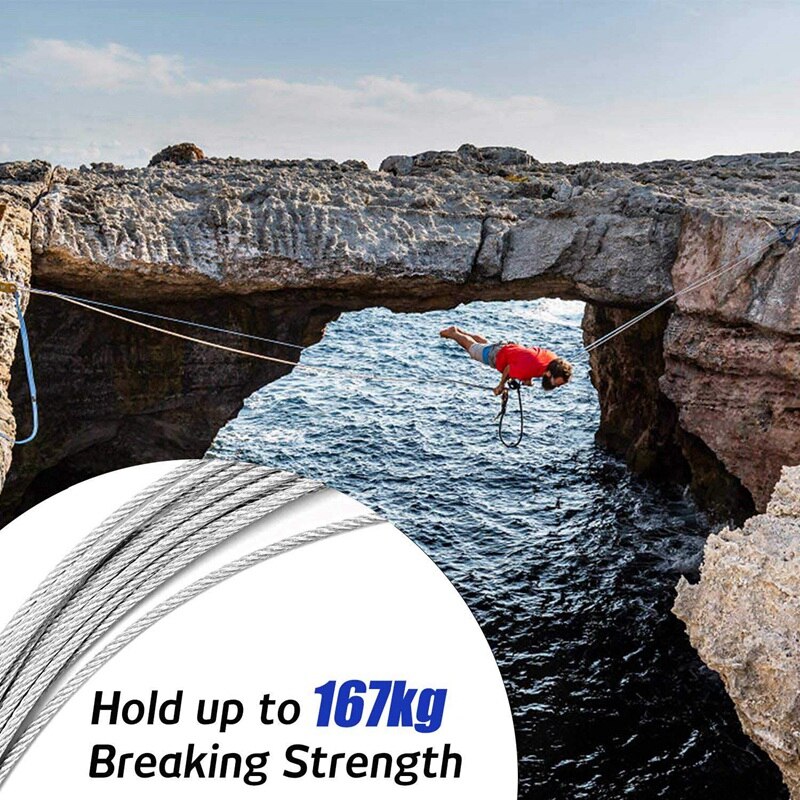 SV-100M Lengte 1/16 Draad Kabel, 7X7 Strand Core, 368lbs/167Kg Breeksterkte Met 100 Pcs Krimpen Klemmen Loop Mouw