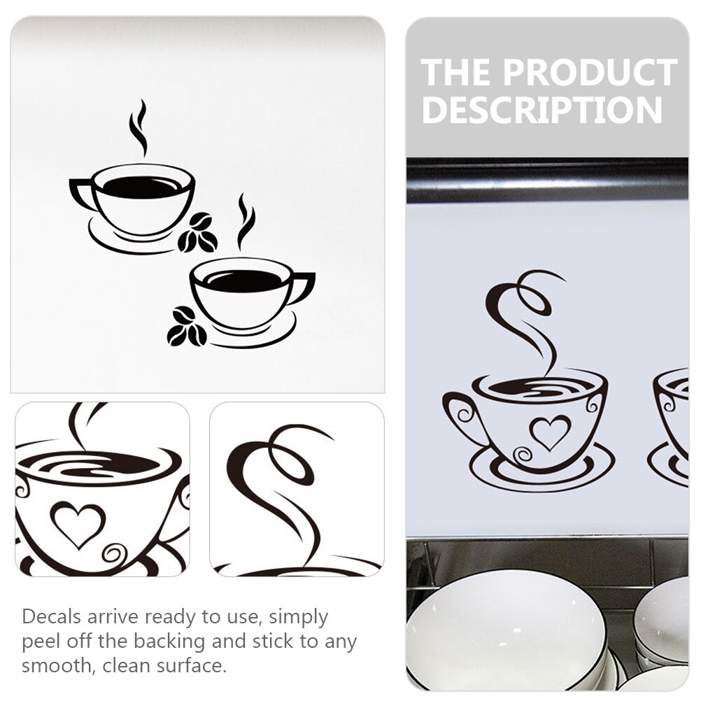 2 Sheets Coffee Cup Wall Stickers Decoration Coffee Cup Wall Decals Coffee Shop Wallpaper