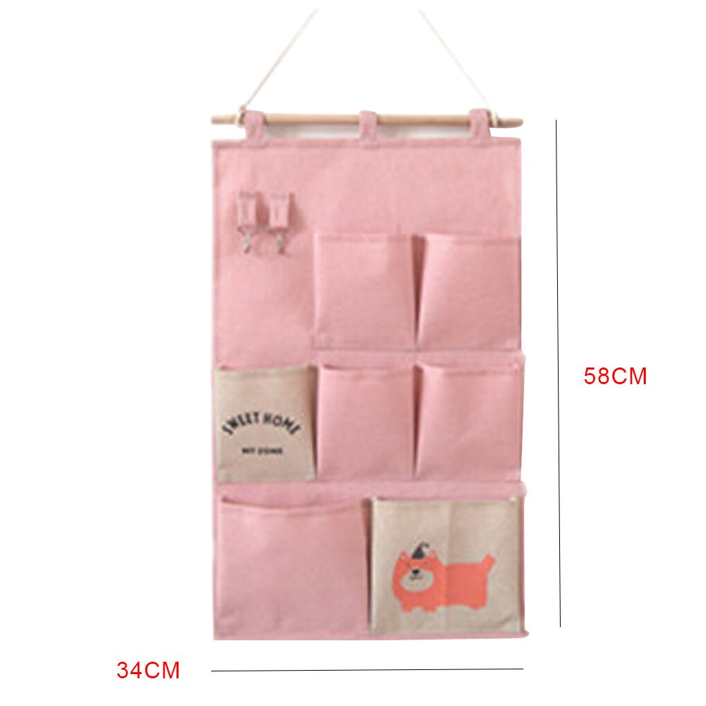 7 Pockets Hanging Bag Cotton Linen Wall Door Closet Hanging Storage Organizer for Room Bathroom: D