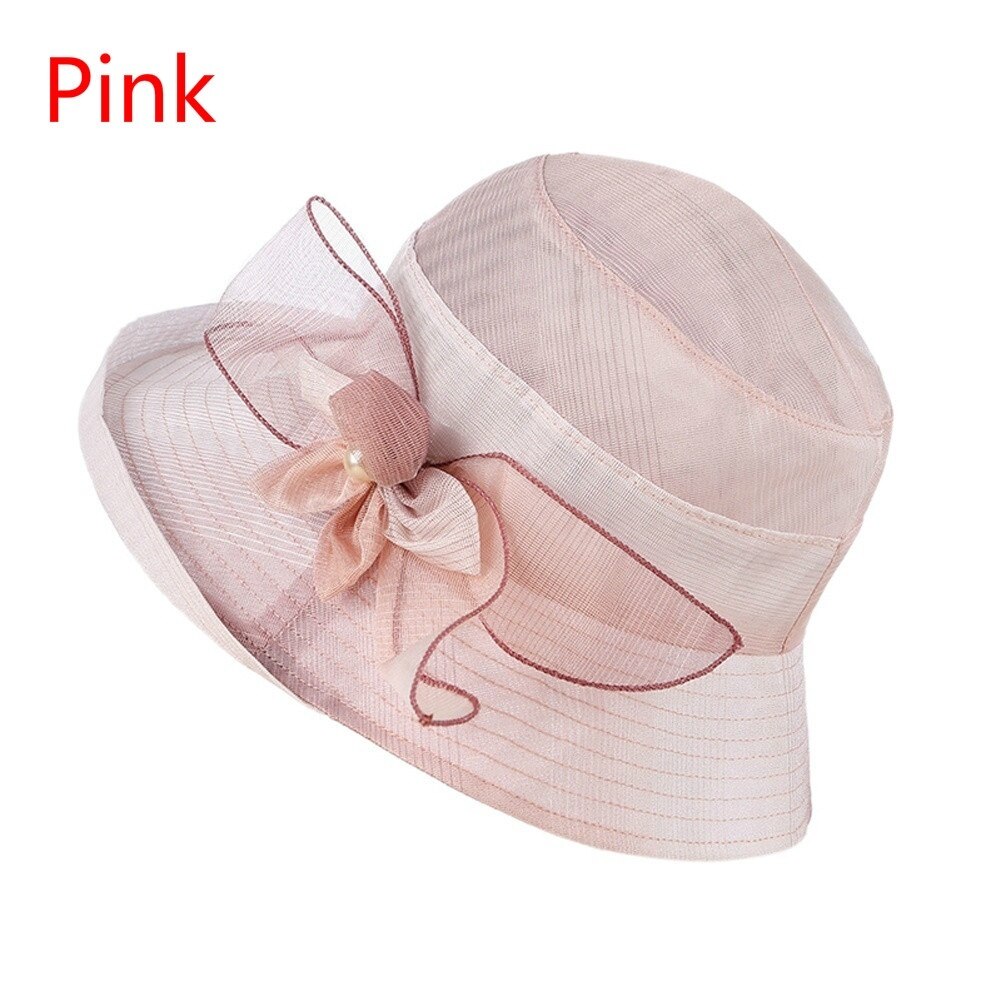 Zomer Hoed Vrouwen Brede Rand Zonnehoed Wedding Zee Strand Hoeden Voor Vrouwen Dames Hoed Met Boog Eenvoudige Strand Meisjes zonnehoed: Pink