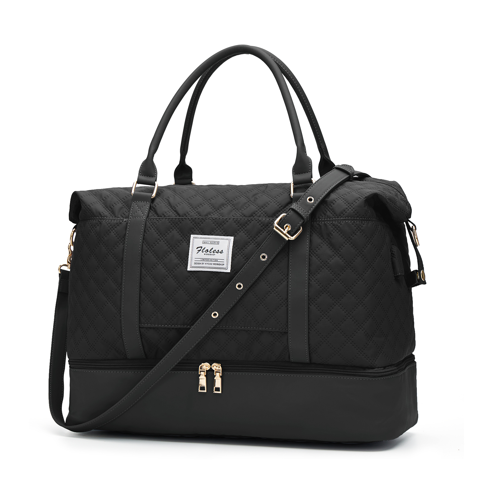 Reis Plunjezak, Sporttas Sporttas, Schouderweekendtassen Voor Dames Met Trolleymouw, Opvouwbare Handbagage Tas: Black