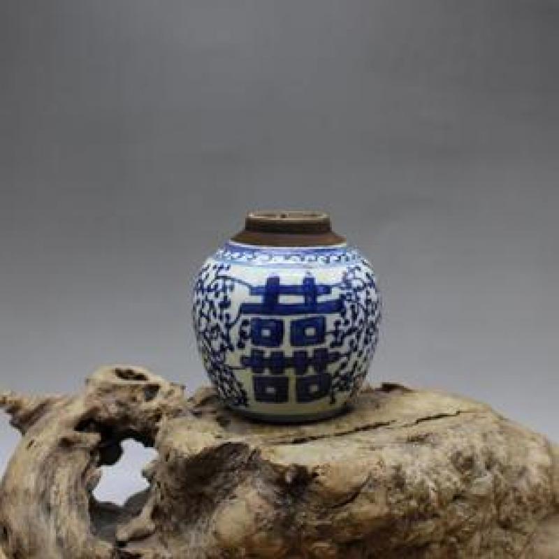 Chinese Oude Porselein Blauw En Wit Porselein Dubbele Gelukkig Blikjes Home Decor Collectie Ornamenten