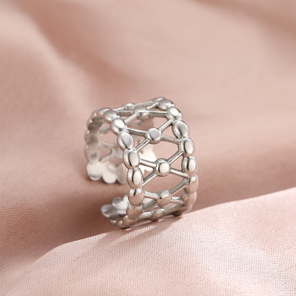 Anillos de acero inoxidable bohemio geométrico abierto ajustable anillo ancho Vintage anillo fino para mujer joyería de aniversario: Castaño