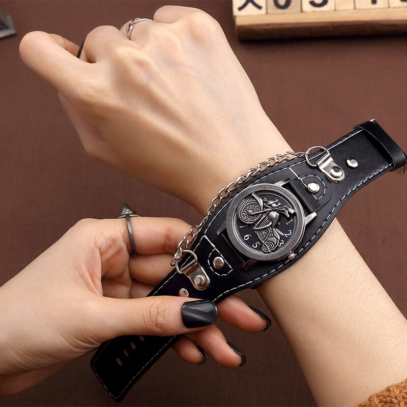 Sales O.T.SEA Brand Cool Motorcycle Skull Leather Watch Men Sports Quartz Wrist Watch Relogio Masculino 1831-4
