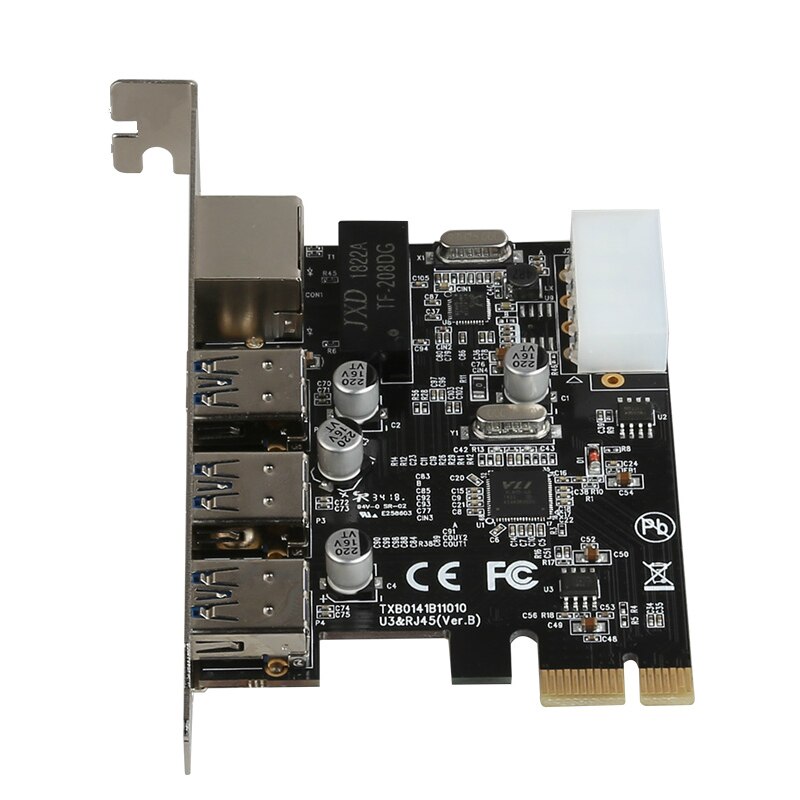 PCI Express to 3 port USB3.0 1 port RJ45 network adapter connection PCI Express network Expansion card TXB014