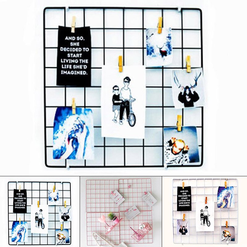 35x35cm Iron Lattice Photo Display Rack Frame Mesh Shelf Hanging Wall Decoration