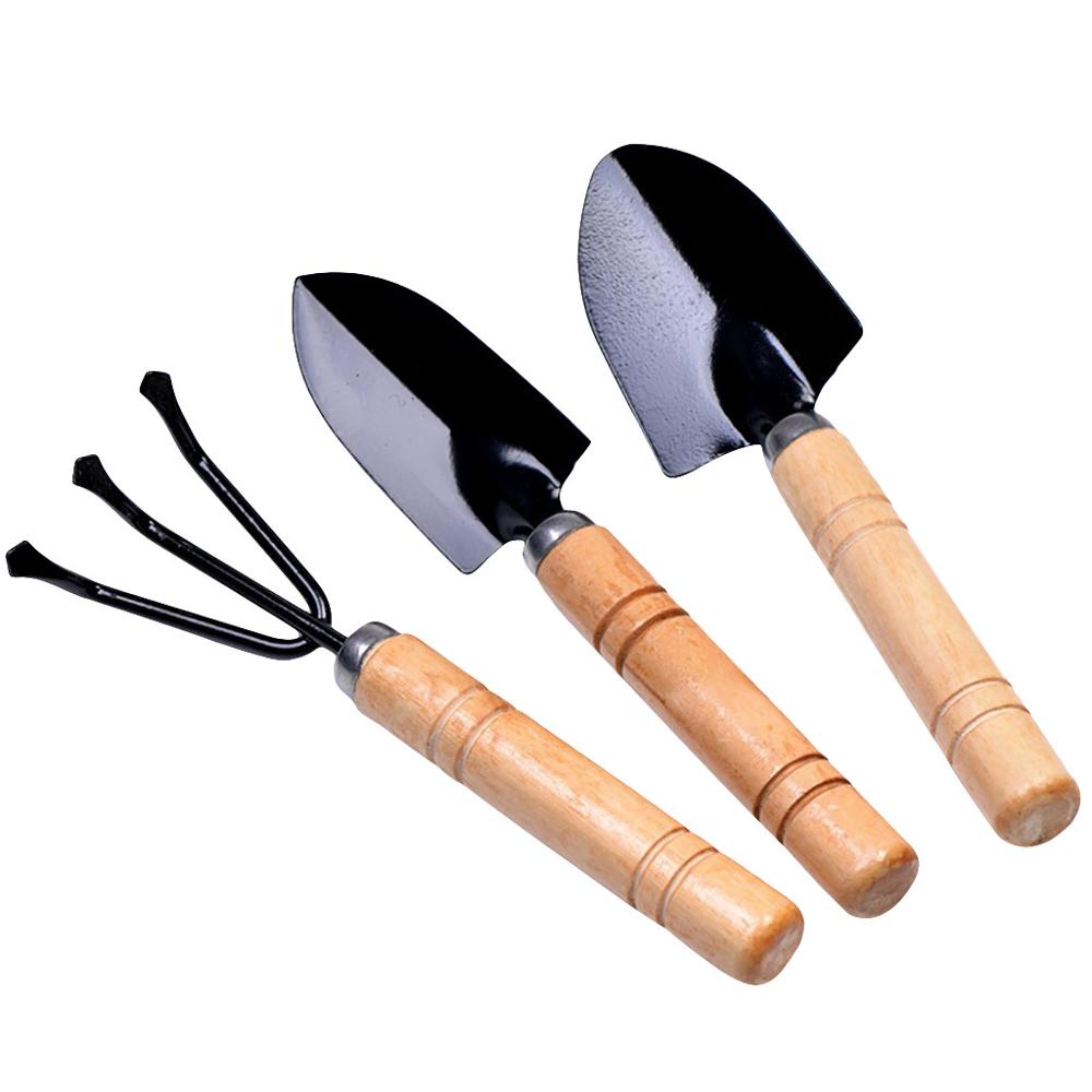 3Pcs/set Mini Small Shovel Rake Spade Wood Handle Metal Head Kids Tool Toy Miniature Simulation Garden Tool Children &xs