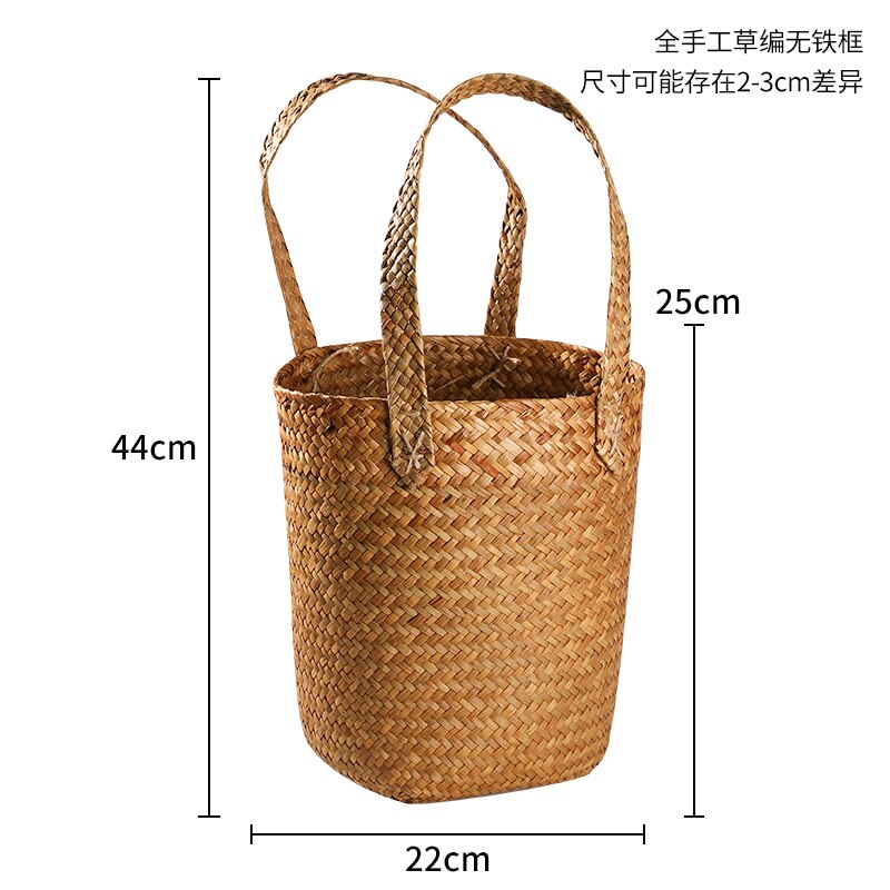 Japanse Stro Breien Opslag Emmer Huishouden Geweven Wasgoed Emmer Met Twee Oren Stro Breien Opslag Mand: New small size