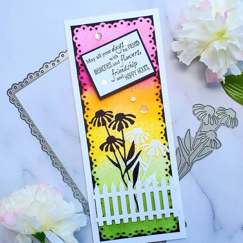 Slimline Metal Cutting Dies Set Stitched Rectangle Scallop Scale Round Irregular Geometry Lawn Architecture Border Frame