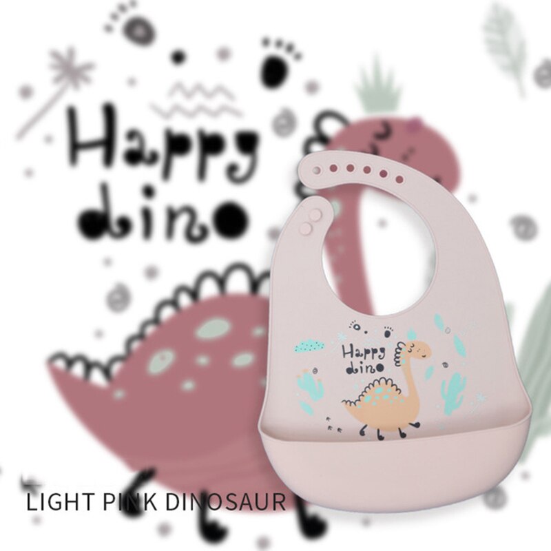 Baberos impresos para bebé de dibujos animados, Baberos de dinosaurio, silicona suave a prueba de agua, babero ajustable para niño y niña, artículos para la comida del bebé: style4 pink