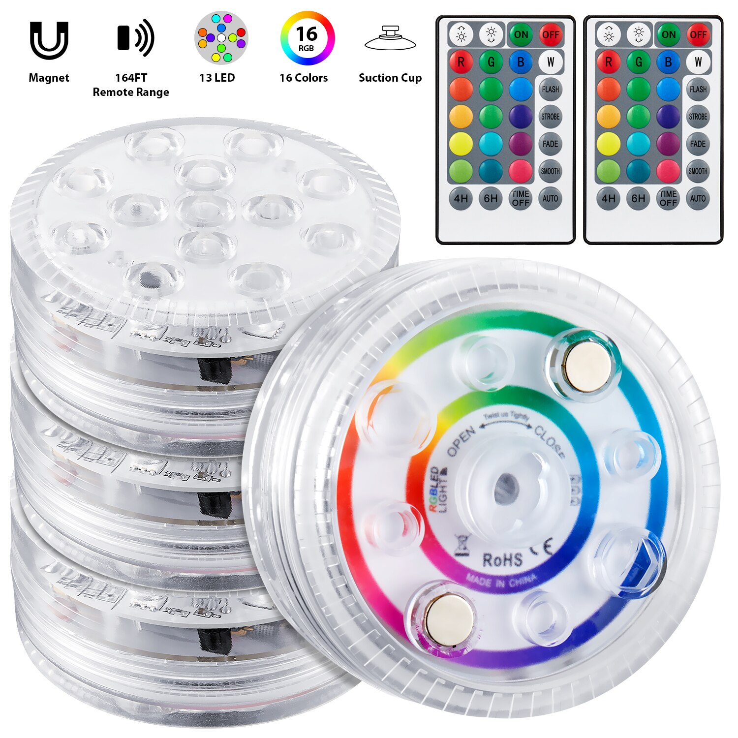 Magnetic Suction Cups 13 LED RGB Submersible Light Remote Underwater Lamp Outdoor Night Light Swimming Pool Vase Garden Party