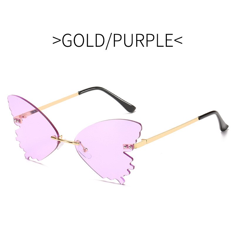 Gafas tipo mariposa sin montura para hombre y mujer, anteojos de sol unisex con de libélula, a la , con protección UV400: Purple