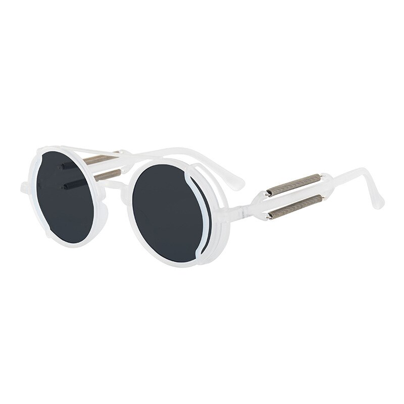 Punk Sunglasses Round Frame Retro Steampunk Style Glasses for Men Women Gothic Decoration Shading Hollow Spring Leg Eyewear: 06