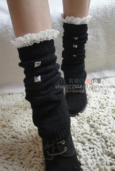 Cotton Leg Warmers Lace Closure White Sweet Lolita Girls Boots Socks Rivet Elements